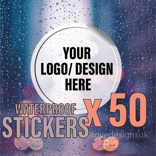 50x Waterproof Personalised Round or Square Logo Stickers | Custom Business print and contour cut labels | Gloss Matt Finish