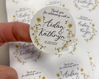 Buttercup Wildflowers stickers I Exquisite Floral Design | Wedding and occasions Personalised Round Circle labels