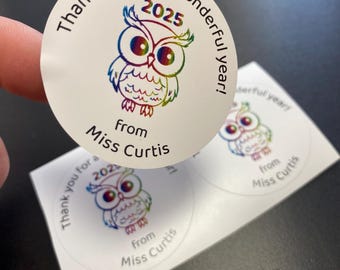 Thank you Personalised Owl Stickers I Graduation | End of the School Year I Teachers Gift | Labels For Favours