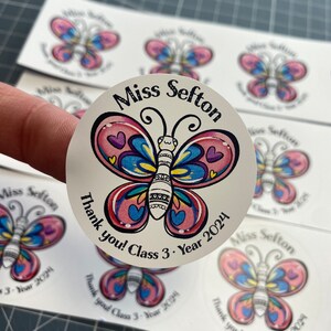 Gracias Maestro Pegatinas de Mariposas Pintadas a Mano I Fin del Año Escolar I Regalo / Etiquetas Personalizadas para Favores de Maestros