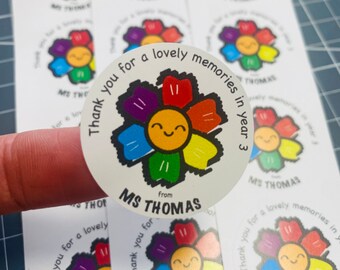 Thank you Personalised Sweet Flower Stickers I End of the School Year I Teachers Gift | Labels For Favours