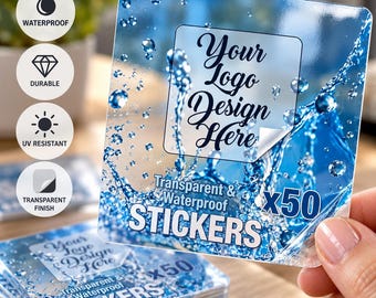 50x Transparent Waterproof Image/ Logo Stickers | Custom Business print and contour cut labels | Matt semi-clear or Gloss clear