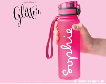 Personalised Name sticker for water bottle | Vinyl Decal Labels for Glass, Plastic, Gift box | UK made | Glitter, Gold, Silver, Rose gold