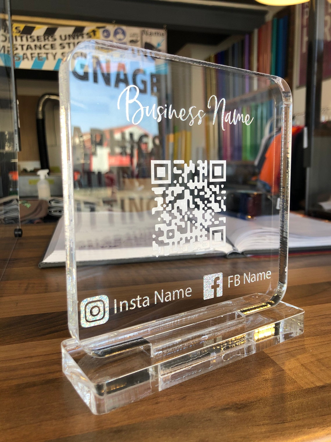QR Code Business Sign Acrylic Block Stand Customised Beauty Etsy