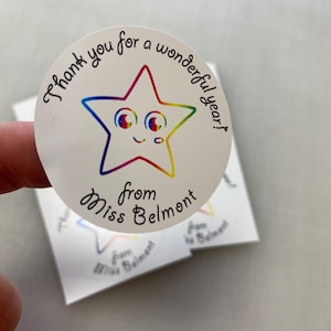 Messaggio di ringraziamento con stelle color arcobaleno / Adesivi personalizzati I Fine dell'anno scolastico I Regalo per gli insegnanti / Etichette per bomboniere