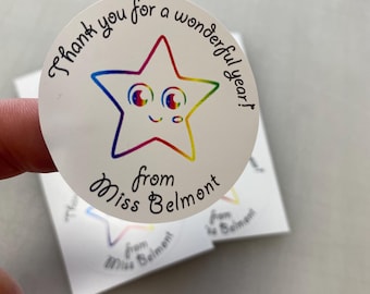 Star Rainbow colour Thank you message | Personalised Stickers I End of the School Year I Teachers Gift | Labels For Favours