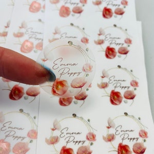 Pegatinas florales de pétalos de amapola / Boda I Etiquetas de diseño con tema de naturaleza I Texto personalizado Fecha Nombres I Baby Shower Despedida de soltera