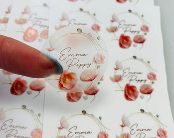 Poppy Petal Floral Flower Stickers | Wedding I Nature theme Design Labels I Personalised Text Date Names I Baby Shower Hen-do