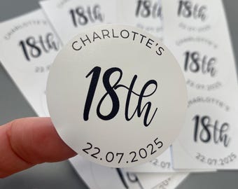 Minimalist Birthday Party 18th 21st 30th & Occassion Party Stickers Personalised