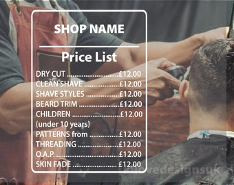 Lista de precios de escaparates / Calcomanías de vinilo personalizadas para escaparates de su negocio / peluquerías / salones de belleza / cafeterías