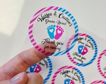 Gender Reveal Personalised Stickers Sweet Shop Stripe Design