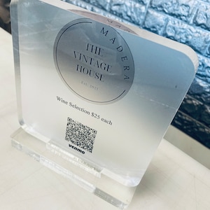 QR Code Business Sign | Acrylic Block Stand | Custom Beauty Salon Aesthetics Hair Barber Office Desk Stand