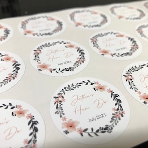 Pale Rose Gold Flowers wreath | HEN PARTY Stickers I Personalised Bridesmaid Wedding