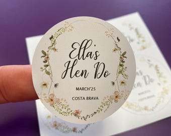 Petals HEN DO stickers I Wildflower Floral Design | Wedding and occasions Personalised Round Circle labels