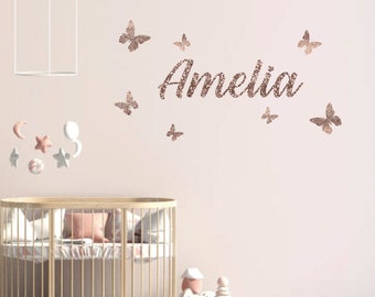 Butterflies + Name | Personalised Glitter Wall Decal or Matt