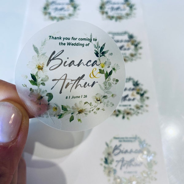 Blanche Botanical Floral Stickers I Wedding & Party I Personalised text labels for favours