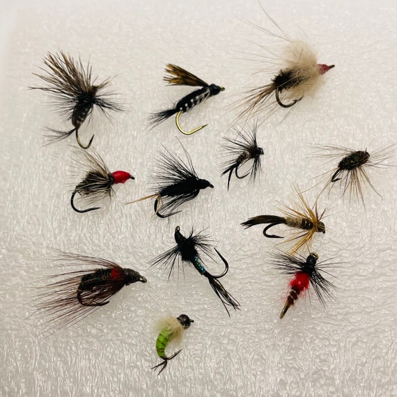 12 Fly Fishing Lures Flies Assortment Mix Flies Handmade Natural Materials