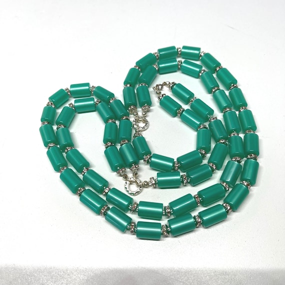 Emerald Color Lucite rectangular bead Necklace, S… - image 3