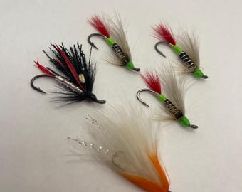 12 mosche da pesca al luccio, salmone e trota, con ganci