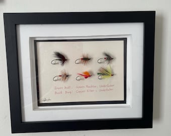 The Salmon Flies in Wood frame with 8#x10x1,5# Hand Made in USA