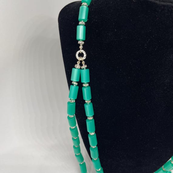 Emerald Color Lucite rectangular bead Necklace, S… - image 2