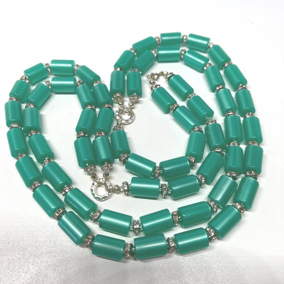 Emerald Color Lucite rectangular bead Necklace, S… - image 4