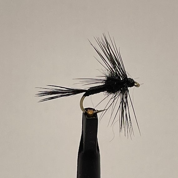 6 Black Gnat Midge Dry Fly Fishing Fly Hook 16 Custom Hand Made in