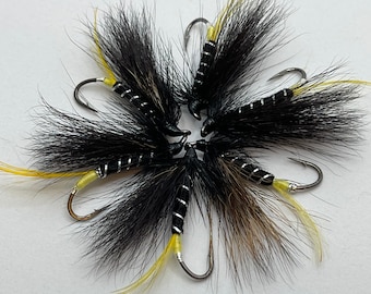 6 Black Bomber Salmon Flies (hairwing) Fishing Fly Hook 6 Custom Hand Made in USA