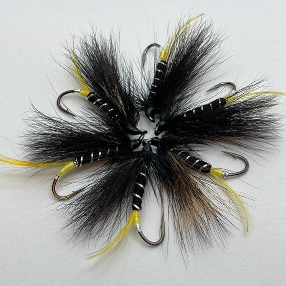 6 Black Bomber Salmon Flies hairwing Fishing Fly Hook 6 Custom Hand Made in  USA 