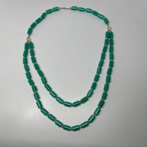 Emerald Color Lucite rectangular bead Necklace, S… - image 5