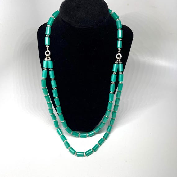 Emerald Color Lucite rectangular bead Necklace, S… - image 1