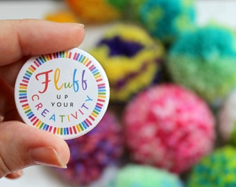 Pom Pom Button Badge | Pin badge, Button Badge Collection, Pom Poms, Pom Pom Making, Crafters, Crochet, Knitting, Gift for Crafter UK, Yarn