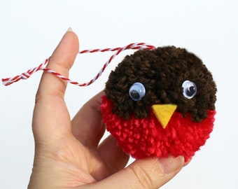 Kit de manualidades con mini pompones de petirrojo, manualidades navideñas, decoración navideña, manualidades infantiles, relleno para calcetines infantiles, kit de manualidades, kits de dinero de bolsillo