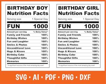 Birthday Nutrition Facts Labels Svg, Birthday Girl Svg, Birthday Boy Svg, Birthday Girl Nutrition Facts Labels, Birthday Boy Nutrition Facts