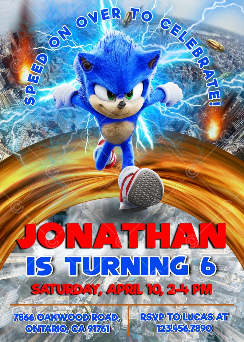 Sonic The Hedgehog Birthday Party Invitation