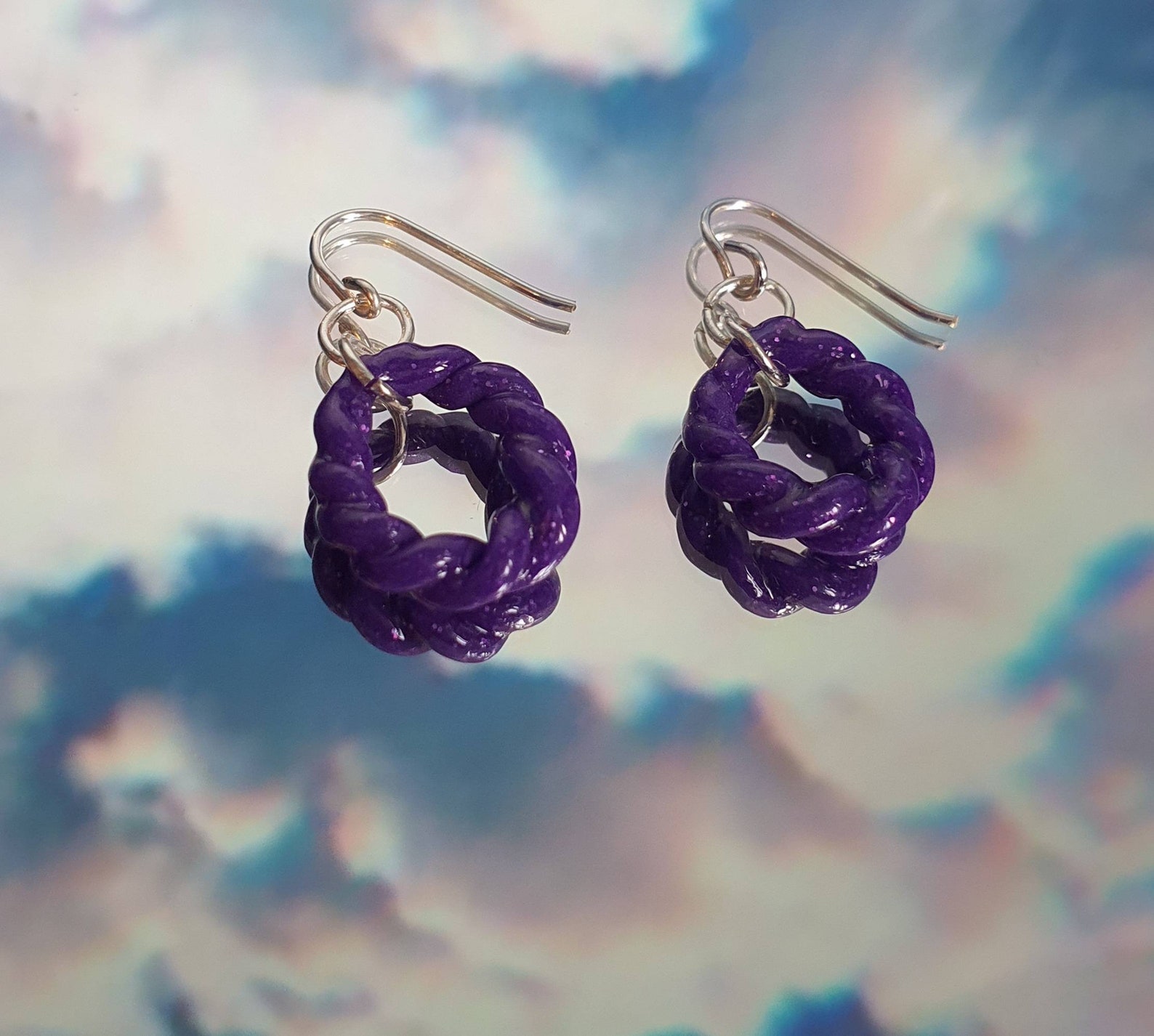 Twisted hoop earrings purple glitter colour cute earrings Etsy