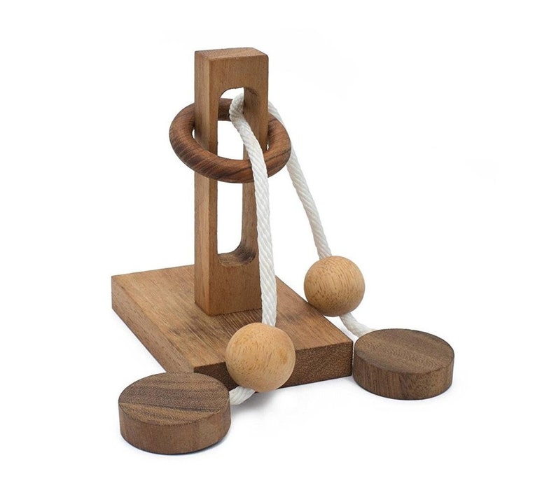 Wooden Handmade Rope and Ring Organic IQ Brain Teaser Montessori Puzzle for Kids and Adults best gift for Birthday and other occasions