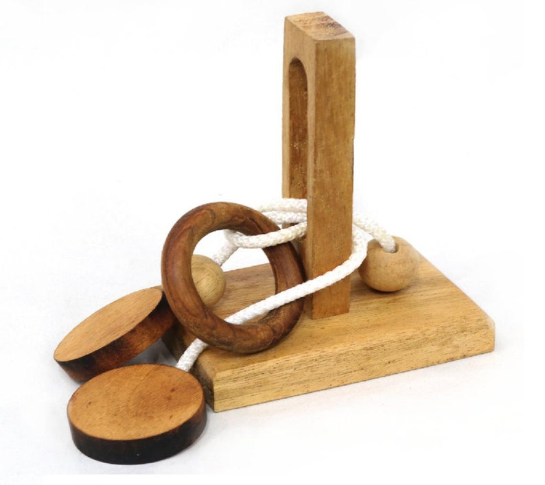 Wooden Handmade Rope and Ring Organic IQ Brain Teaser Montessori Puzzle for Kids and Adults best gift for Birthday and other occasions