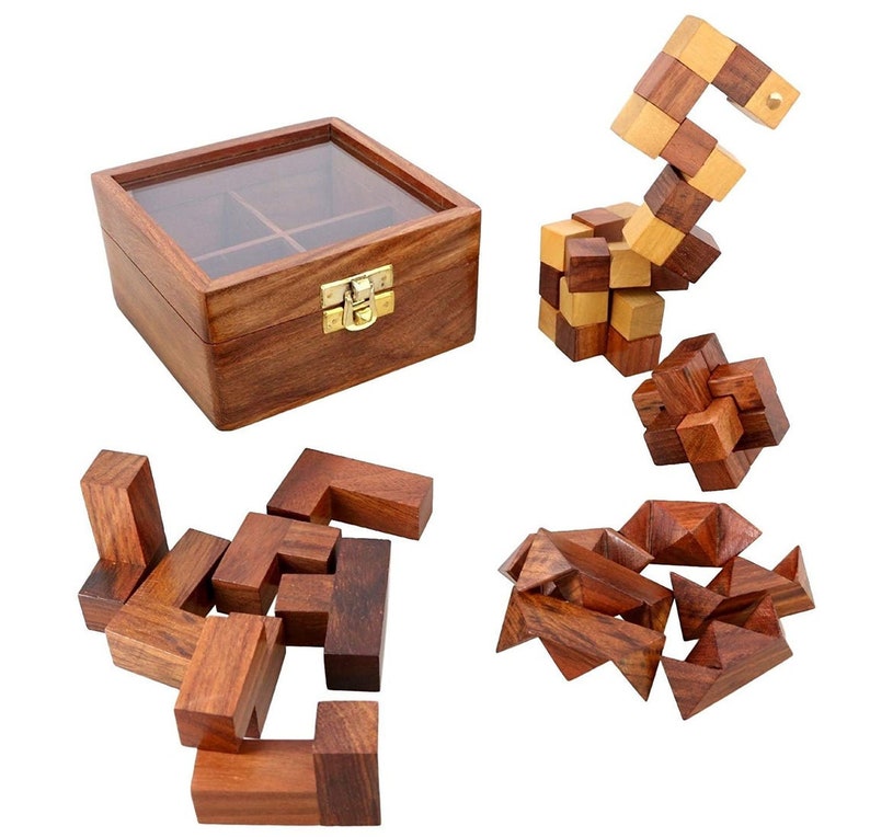 Sarathi Crafts Handmade Wooden Puzzle Games Set 3D Puzzles IQ Etsy