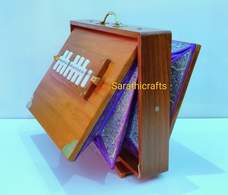 Shruti Box, 16x12x3 Pure Teak wood with Copper Tongue and FOOT PEDAL, gig Bag, Natural Color, Musical Instrument Tuned 432Hz and 440Hz image 7