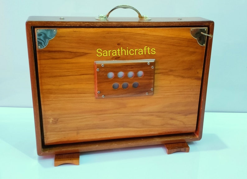 Shruti Box, 16x12x3 Pure Teak wood with Copper Tongue and FOOT PEDAL, gig Bag, Natural Color, Musical Instrument Tuned 432Hz and 440Hz image 5