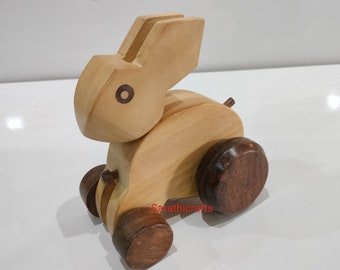 Wooden Rabbit (Bunny) push Toy, toddler gift baby shower, birthday gifts & return gifts for that special little person in your life