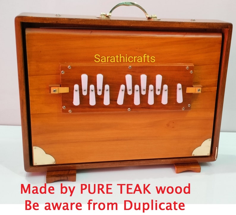 Shruti Box, 16x12x3 Pure Teak wood with Copper Tongue and FOOT PEDAL, gig Bag, Natural Color, Musical Instrument Tuned 432Hz and 440Hz image 2