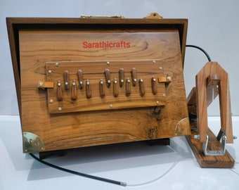 Shruti Box, Großes reines Teakholz Sur Pete mit Holzschlüsseln und Tasche, natürliche Farbe, Musikinstrument gestimmt 432 Hz und 440 Hz (Made in INDIA)