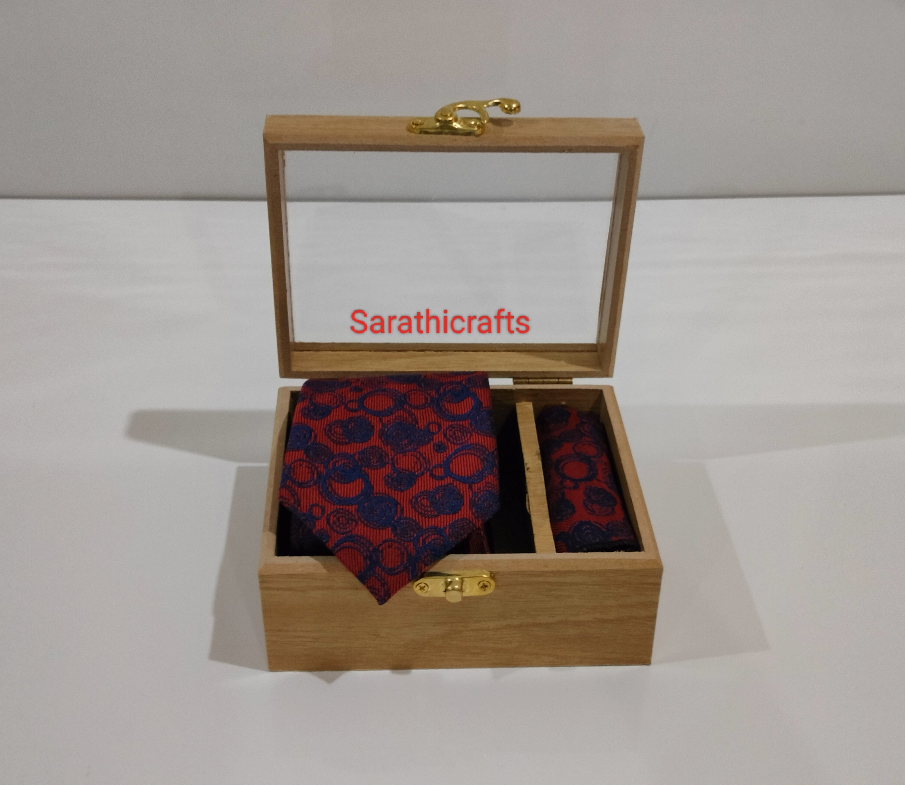 Wooden Tie Box Necktie and Pocket Square and Cufflink Storage, Wood Box  With Lid and Dividers, Custom Fathers Day/ Christmas Gift for Men 