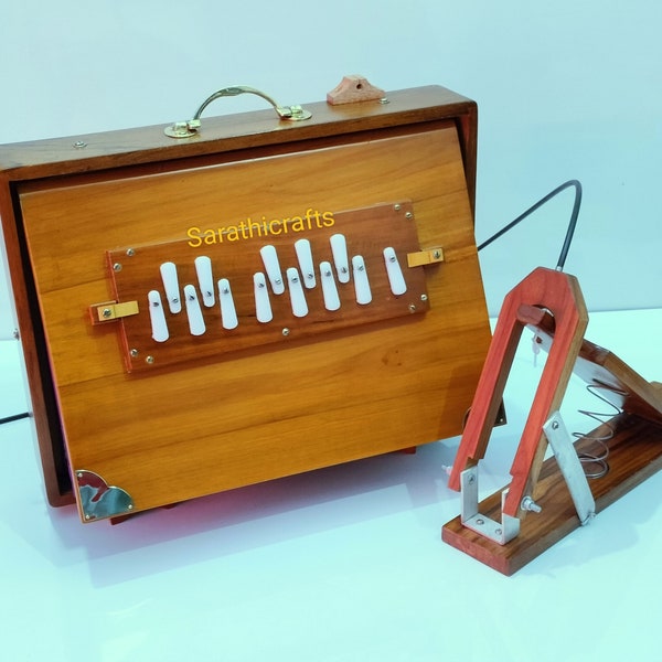 Shruti Box, 16x12x3 ",reines Teakholz mit (Kupferzunge) und FUSSPEDAL, Gig Bag, natürliche Farbe, Musikinstrument, gestimmt auf 432 Hertz und 440 Hertz."