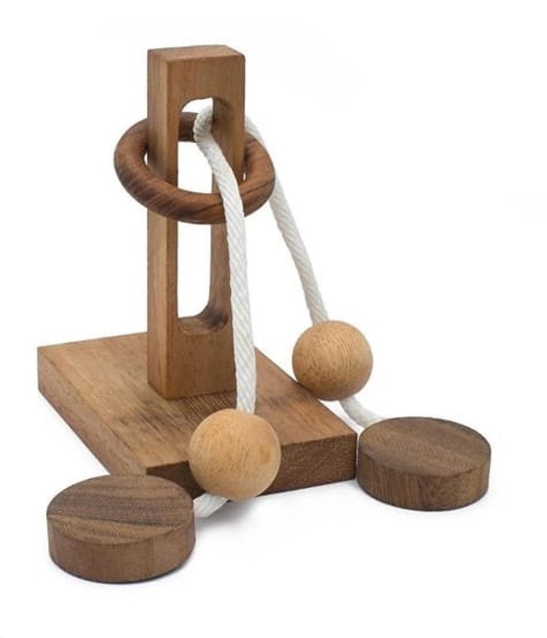 Wooden Handmade Rope and Ring Organic IQ Brain Teaser Montessori Puzzle for Kids and Adults best gift for Birthday and other occasions