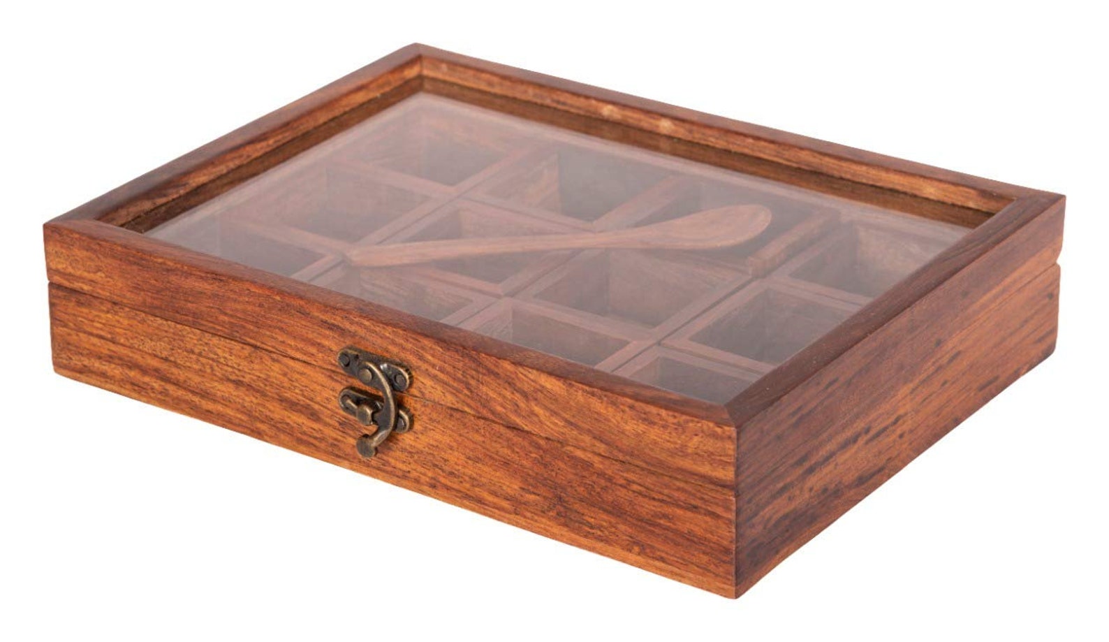 Wooden Handmade Spice Box with 12 containers and Spoon Etsy