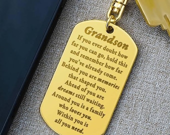 Personalized grandson keychain gift from grandma | To our teen grandson back to school present | College grandchild gifts from grandparents