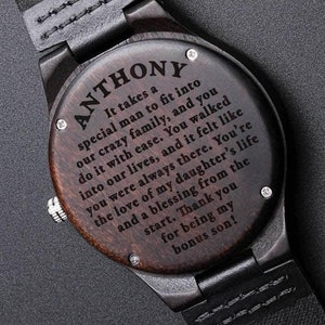 Montre cadeau gendre | Cadeau de bienvenue personnalisé pour le marié | Cadeau du gendre gravé